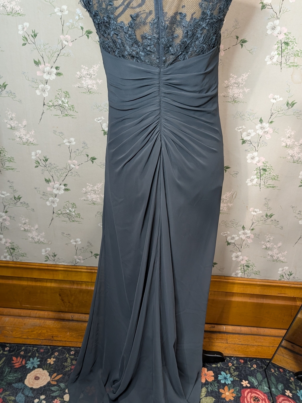Azazie Elegant Slate Gray Lace Bodice Evening Dress PTP: 18, L: 49-60 - Picture 10 of 14